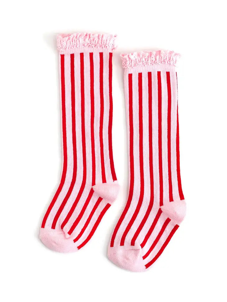 Candy Stripe Lace Top Knee High Socks